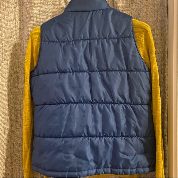 Ann Taylor Mustard Sweater with a Blue Reversible Vest set… and Earrings ….. - Picture 3 of 9